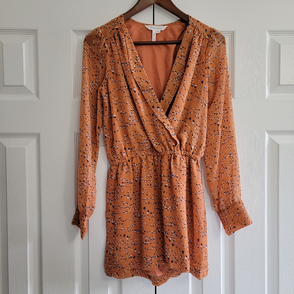 BCBGeneration, Long-sleeve Romper, Women's, Orange, Size XXS